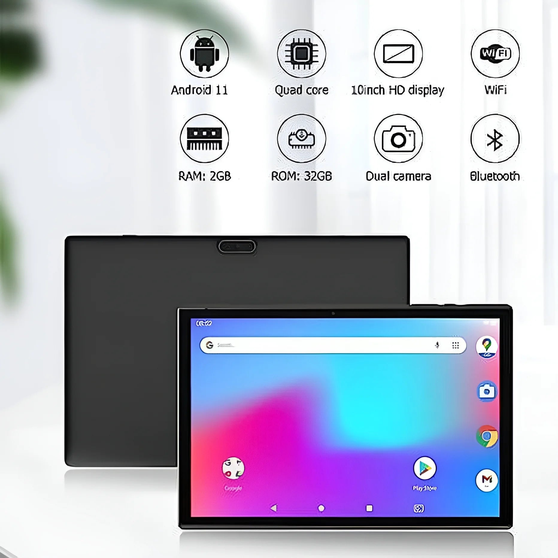 10 Inch Tablet, Google Android 14 Tablet, Quad-Core Processor Tableta Computer with 32GB ROM 6GB RAM 8MP Camera Wifi BT 10.1 in HD Display, 6000Mah Long Battery Life Tablet.