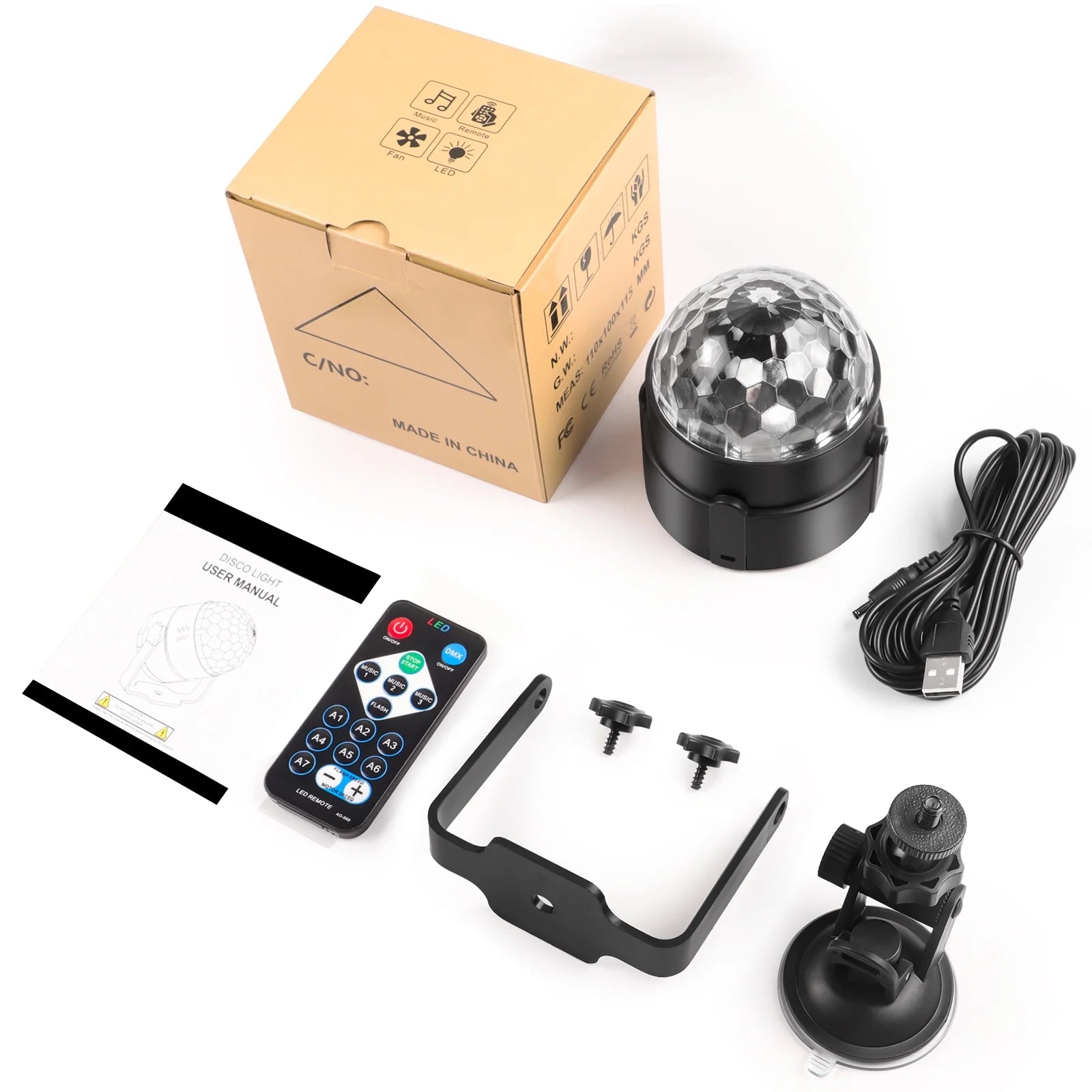 Sound Activated RGB Disco Ball Party Lights, 7 Modes Strobe DJ Stage Lamp with Remote Control