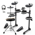 Electric Drum Set for Beginner with 180+ Sounds, Quiet Mesh Kid Child Students Electronic Drum Kit with Heavy Duty Pedals, On-Ear Headphones, DED-80 Gray