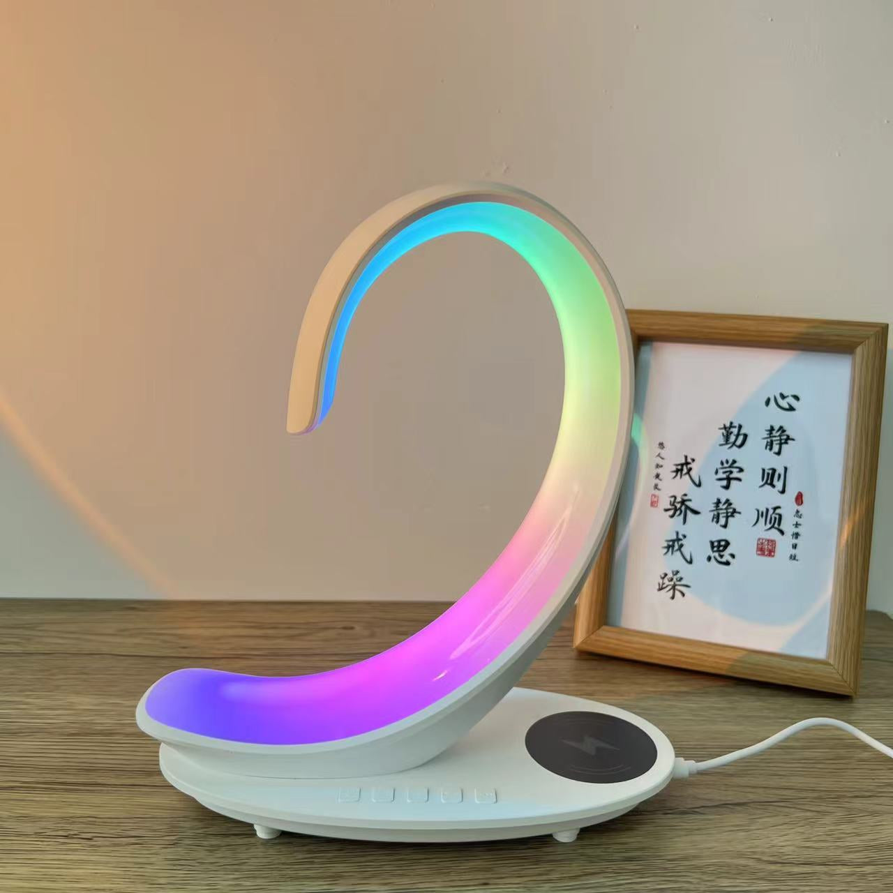 Multi-Functional Desktop Wireless Charger Bluetooth Speaker Atmosphere Colorful Light White Swan Light