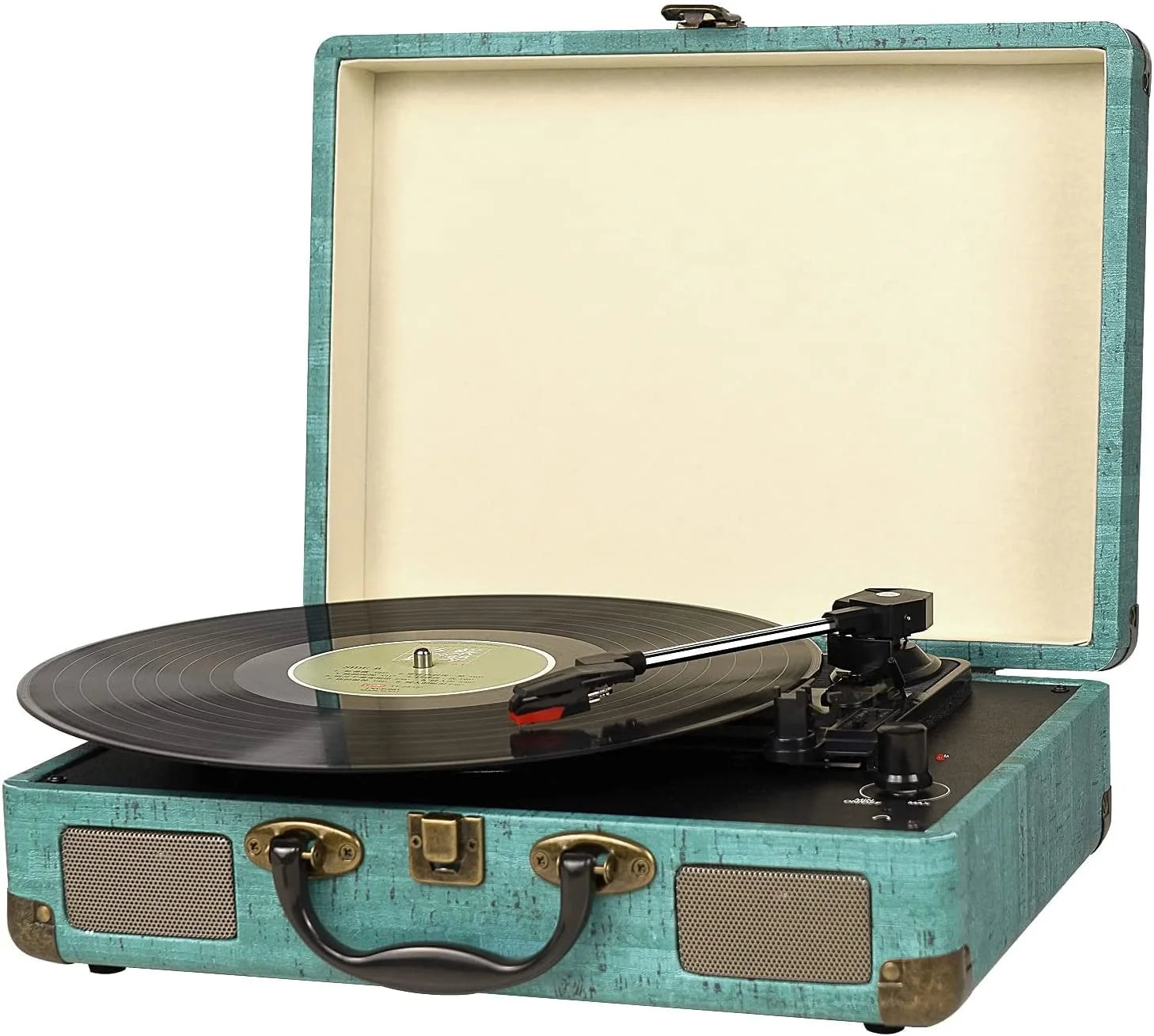 Record Player Vintage 3-Speed Bluetooth Vinyl Turntable with Stereo Speaker, Belt Driven Suitcase Vinyl Record Player (Blue)