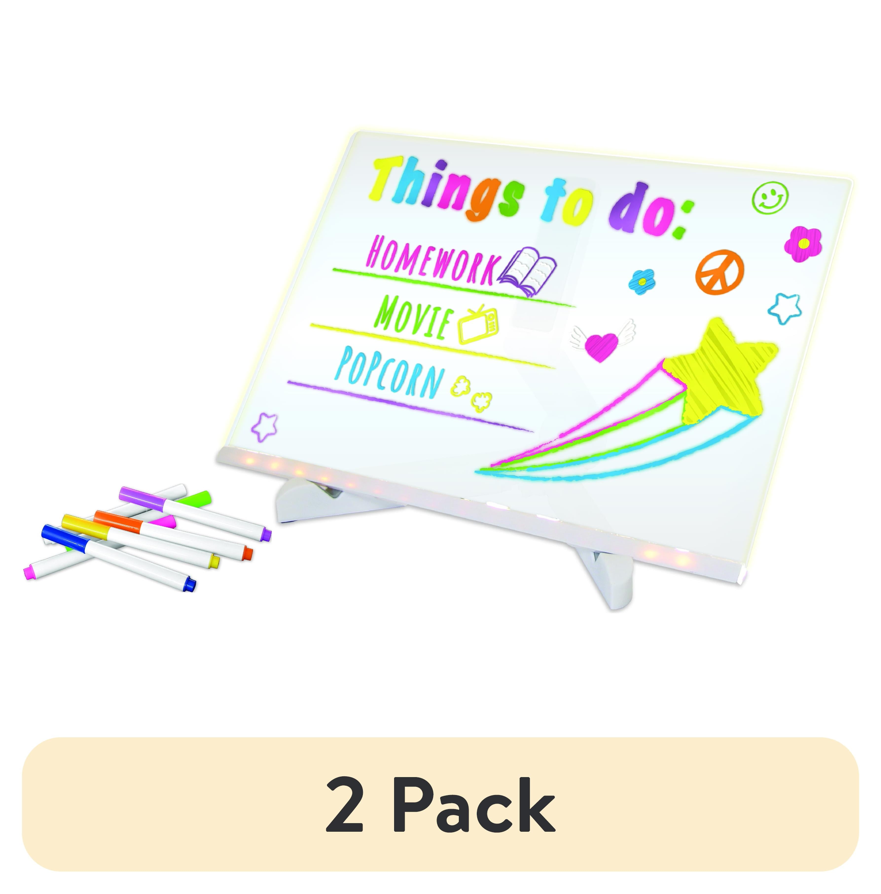 (2 Pack) Space Light Acrylic 12 Inch Dry Erase Board with Light with 7 Color Markers Neon Glow LED Light-Up Message Board with Stand