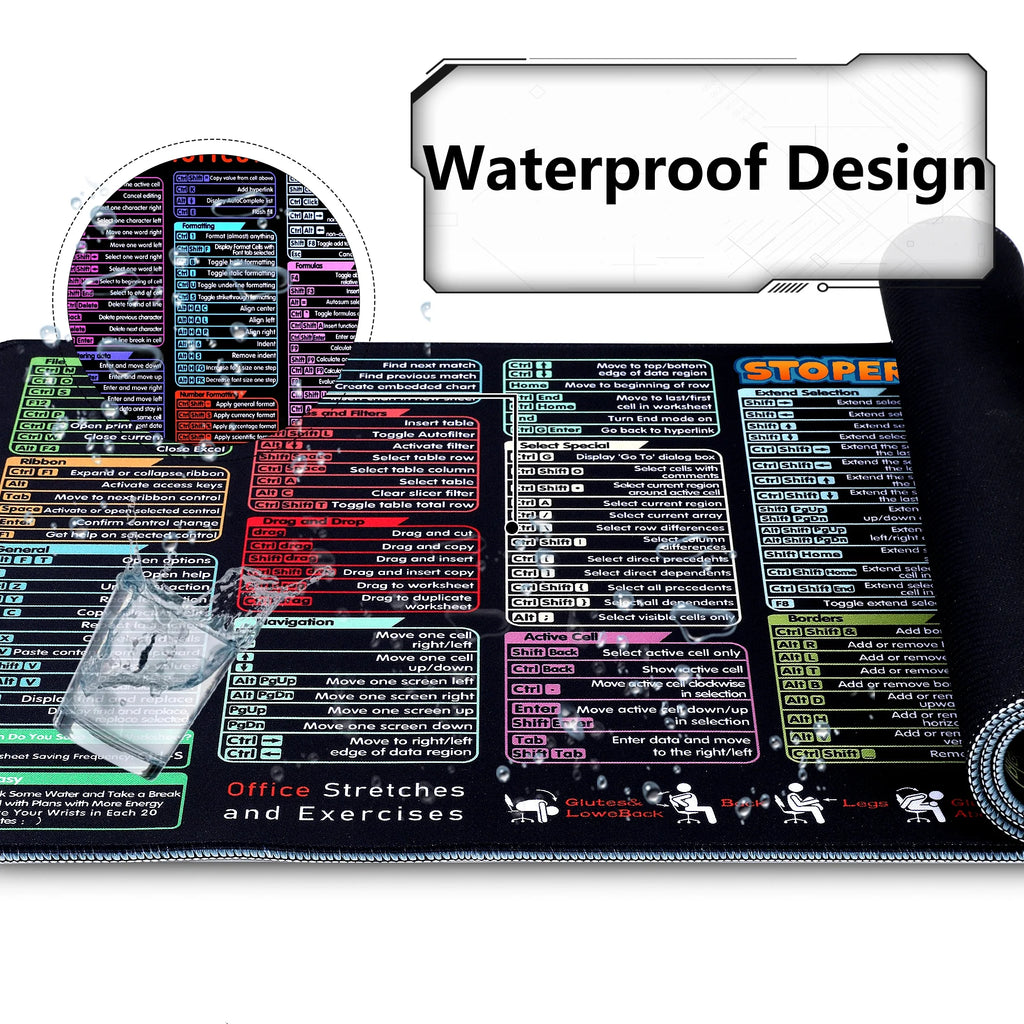 Office Excel Cheat Sheet Desk Pad Mat, XL Excel Shortcuts Mouse Pad Gaming, Large Mouse Pads for Desk, 31.5”X11.8” Desk Matt for Desktop, Waterproof anti Slip Computer Keyboard Pad with Shortcuts