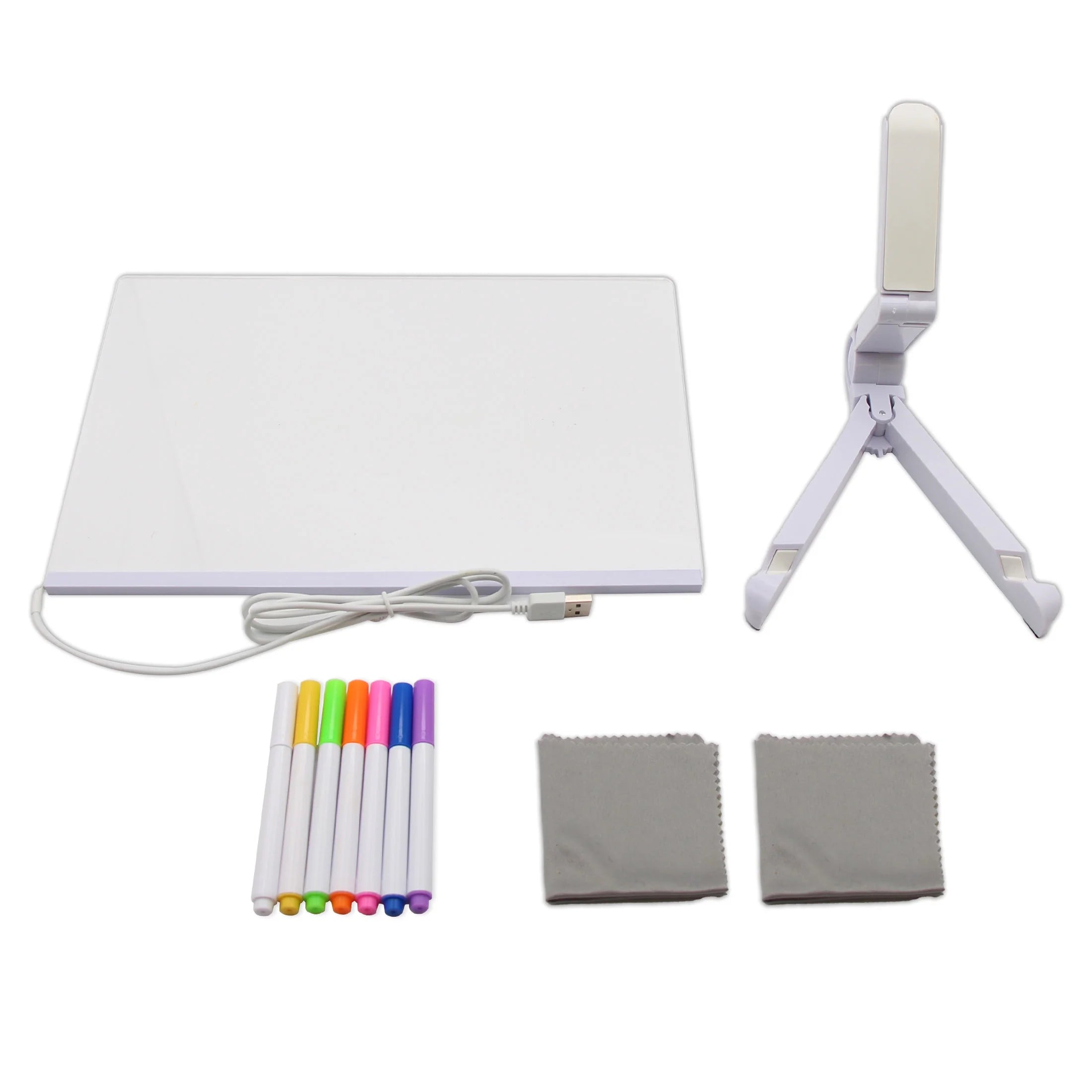 (2 Pack) Space Light Acrylic 12 Inch Dry Erase Board with Light with 7 Color Markers Neon Glow LED Light-Up Message Board with Stand