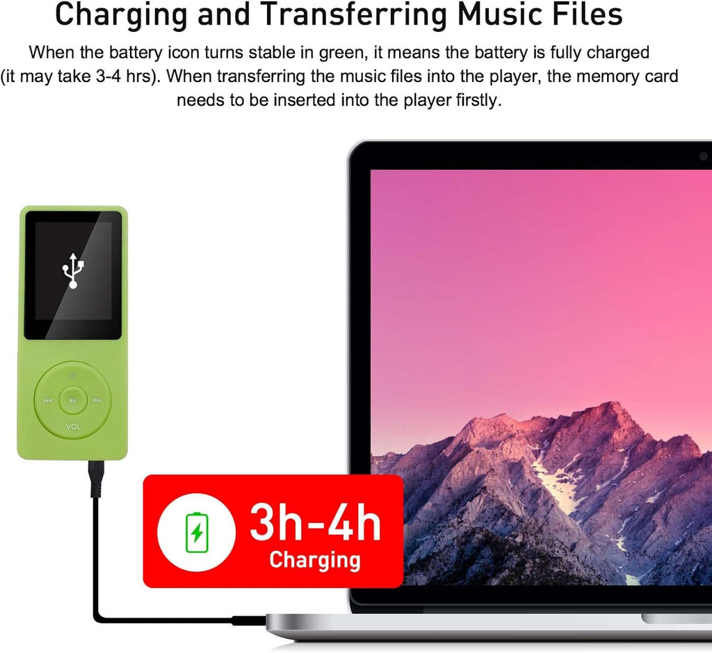 MP3 Player 32GB with Speaker Earphone Portable Mini Green Music Player Support Voice Recorder E-Book 1.8 Inch HD Screen Support up to 128GB