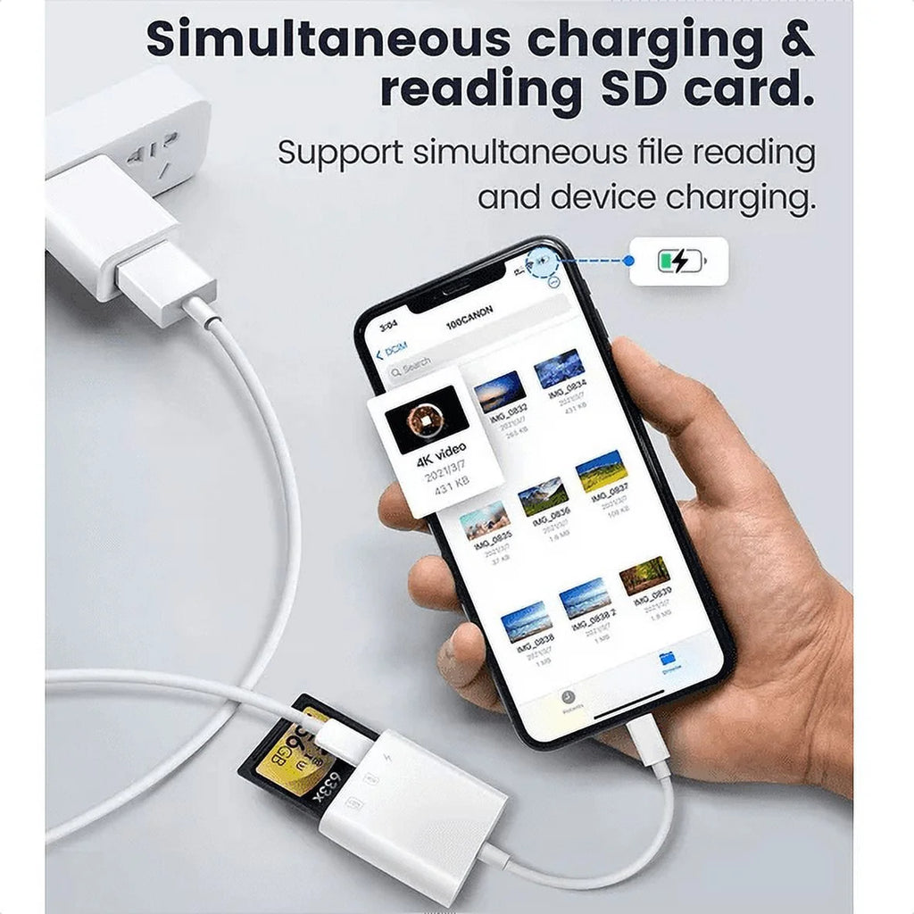 SD Card Reader for Iphone Ipad, Digital Trail Camera SD Card Viewer with Dual Slot for Microsd, SD, Lightening Connector Memory Card Adapter for Photography, Plug and Play