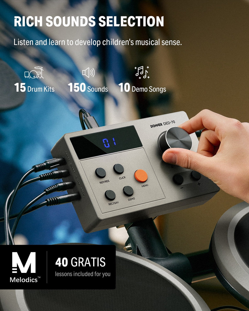 Electric Drum Set for Kids Beginner Christmas Birthday Gift, 150+ Sounds, Quiet Mesh Pad, DED-70 New