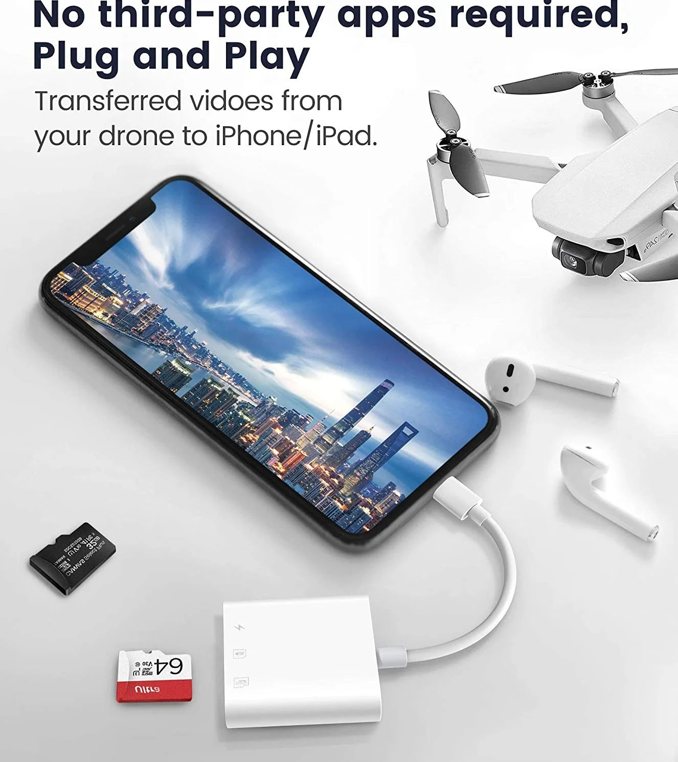 SD Card Reader for Iphone Ipad, Digital Trail Camera SD Card Viewer with Dual Slot for Microsd, SD, Lightening Connector Memory Card Adapter for Photography, Plug and Play