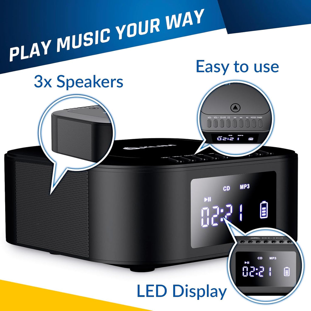 Boombox E1 - CD Player Portable Audio System + Extra BASS with Subwoofer + FM Ra