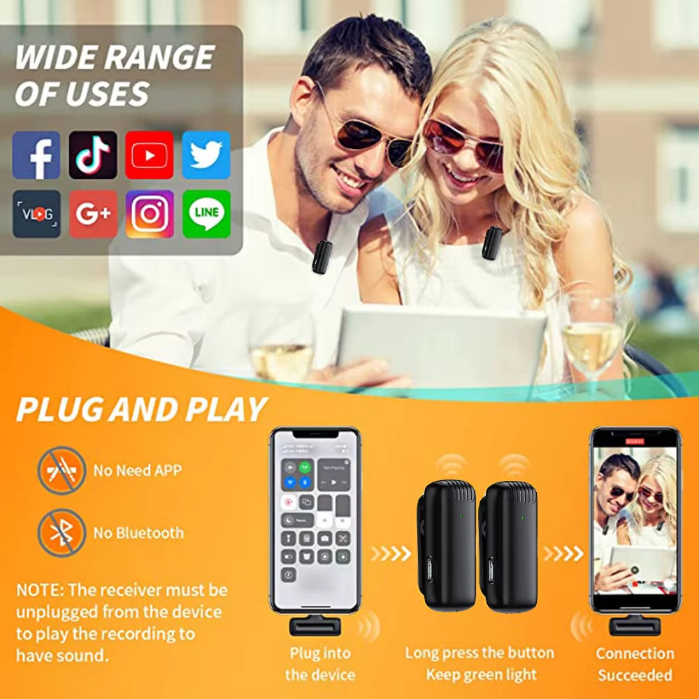 Wireless Lavalier Microphone Charging Case Mic Portable Audio Video Recording for Iphone Android Camera Notebook Live Gaming Mic