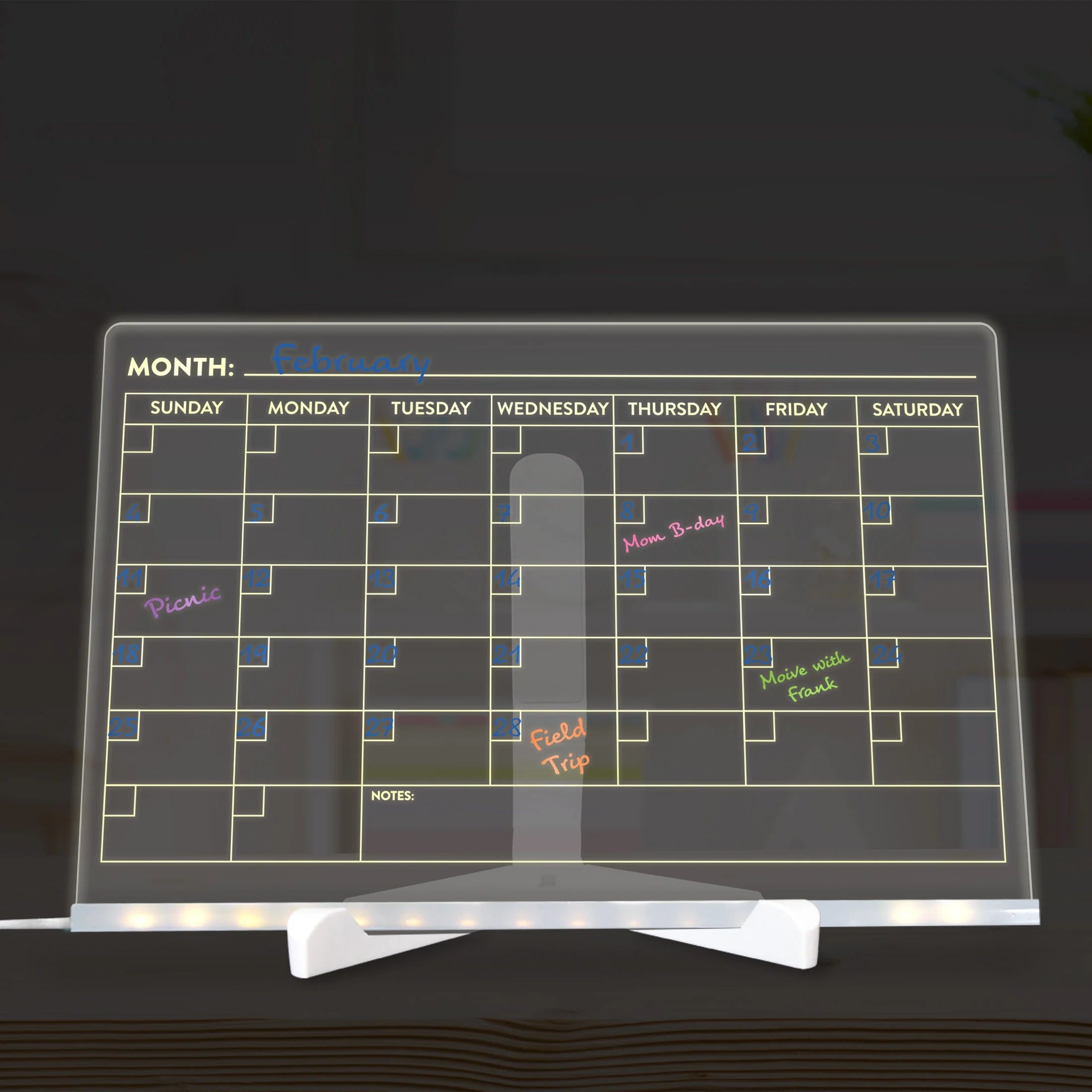 (2 Pack) Space Light Acrylic 12 Inch Dry Erase Board with Light with 7 Color Markers Neon Glow LED Light-Up Message Board with Stand