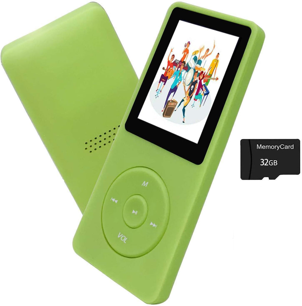 MP3 Player 32GB with Speaker Earphone Portable Mini Green Music Player Support Voice Recorder E-Book 1.8 Inch HD Screen Support up to 128GB