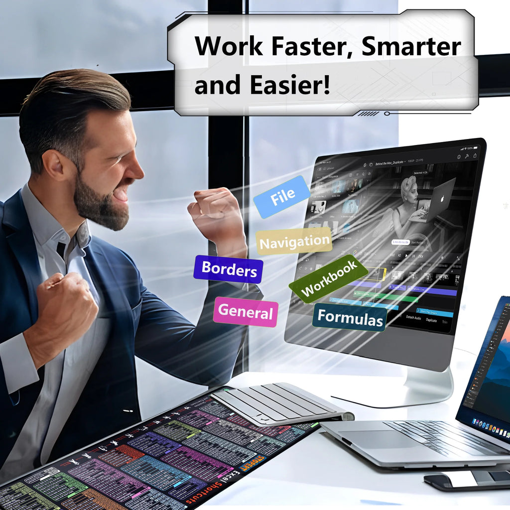 Office Excel Cheat Sheet Desk Pad Mat, XL Excel Shortcuts Mouse Pad Gaming, Large Mouse Pads for Desk, 31.5”X11.8” Desk Matt for Desktop, Waterproof anti Slip Computer Keyboard Pad with Shortcuts