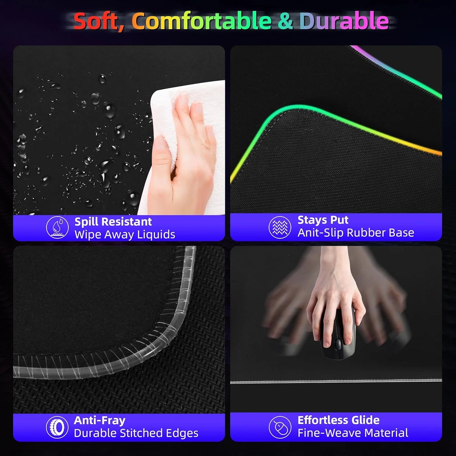 Mouse Pad with Wireless Charging, 15W RGB Gaming Mousepad with 9 Light, LED Large Desk Mat with Waterproof Non-Slip Rubber Base