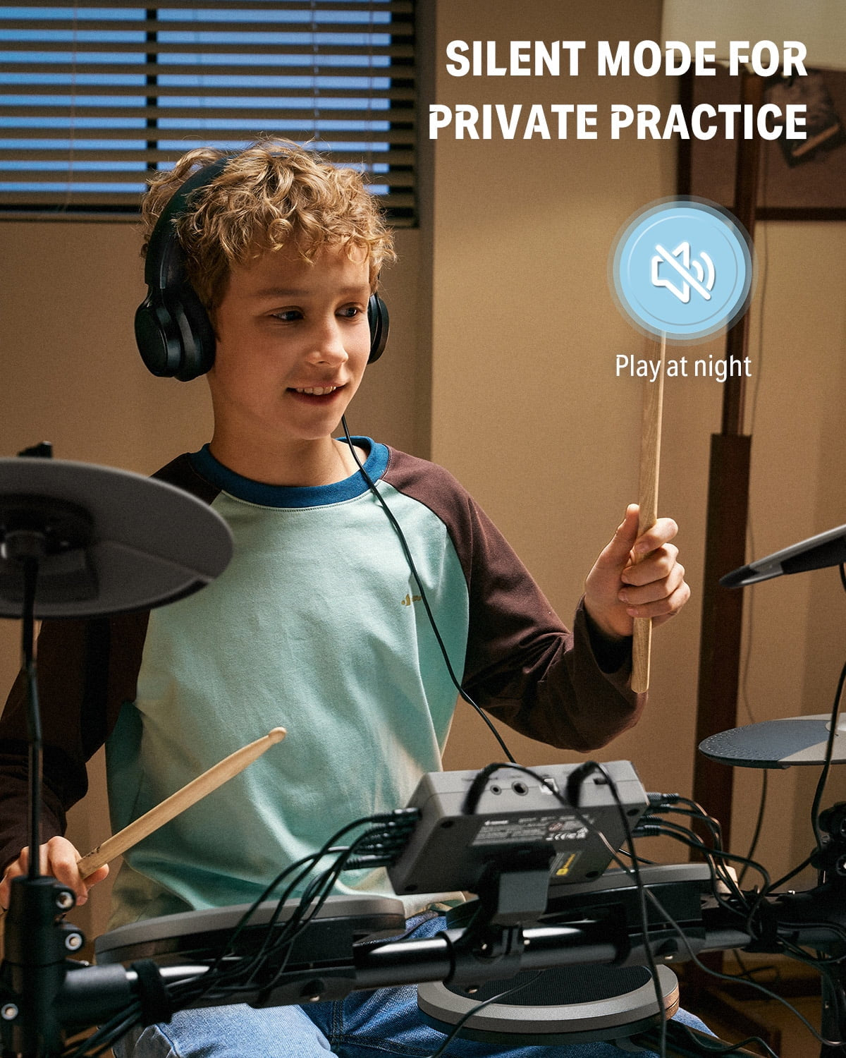 Electric Drum Set for Kids Beginner Christmas Birthday Gift, 150+ Sounds, Quiet Mesh Pad, DED-70 New