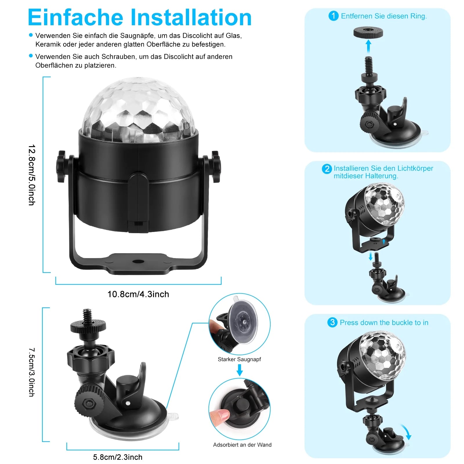 Sound Activated RGB Disco Ball Party Lights, 7 Modes Strobe DJ Stage Lamp with Remote Control