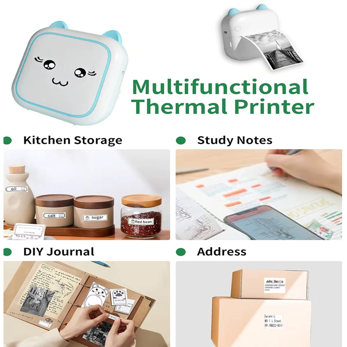 Mini Printer Thermal Adhesive Labels Printer Sticker Bluetooth Mini Pocket Label Notes Printer for Home and Office Android IOS .