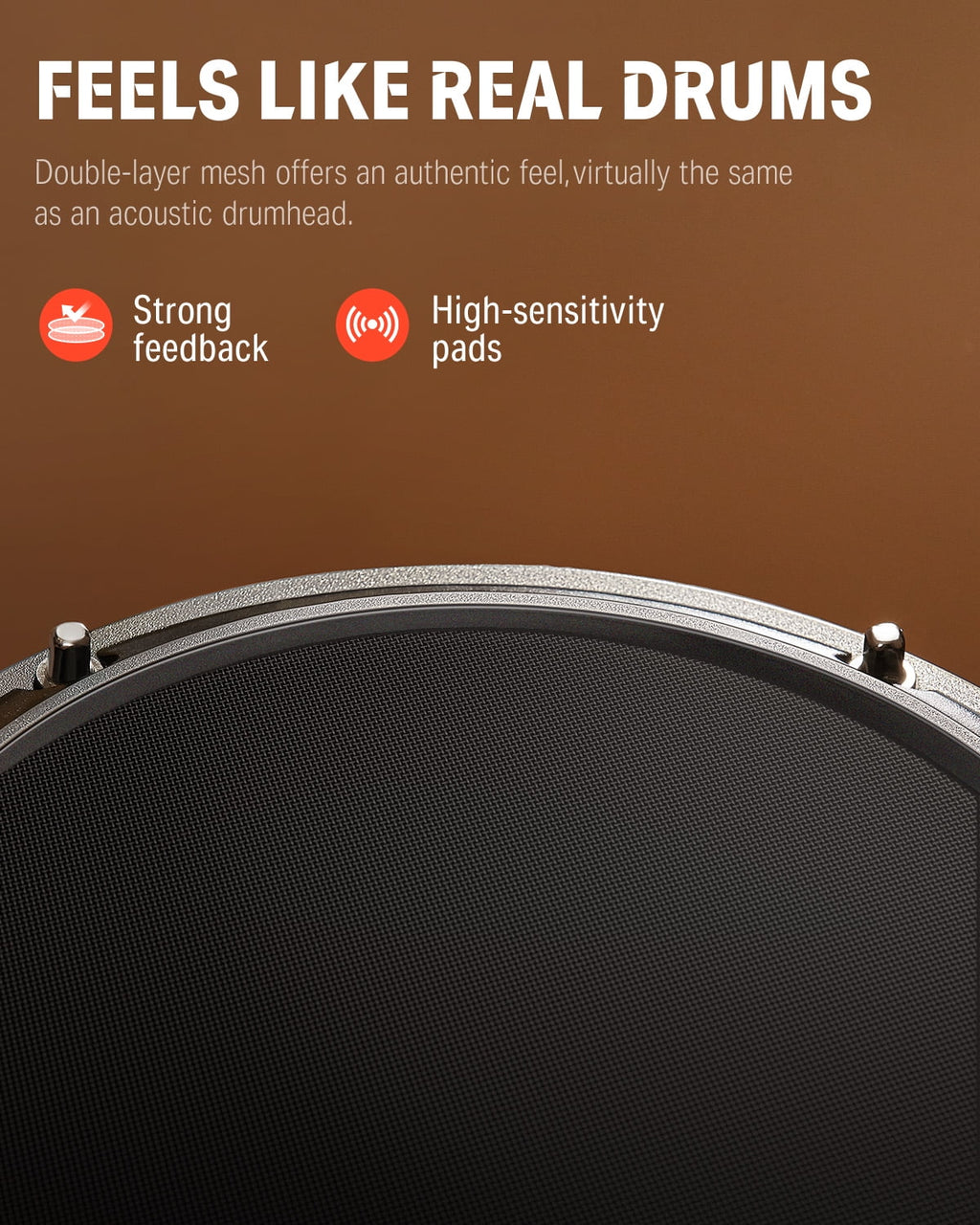 Electric Drum Set for Beginner with 180+ Sounds, Quiet Mesh Kid Child Students Electronic Drum Kit with Heavy Duty Pedals, On-Ear Headphones, DED-80 Gray