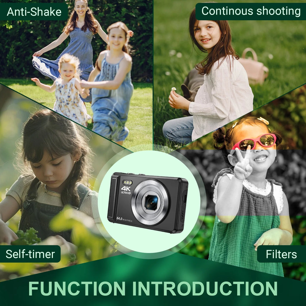 Digital Camera 4K UHD 64MP 16X Digital Zoom Autofocus Compact Camera with 32GB SD Card