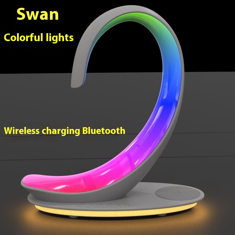 Multi-Functional Desktop Wireless Charger Bluetooth Speaker Atmosphere Colorful Light White Swan Light