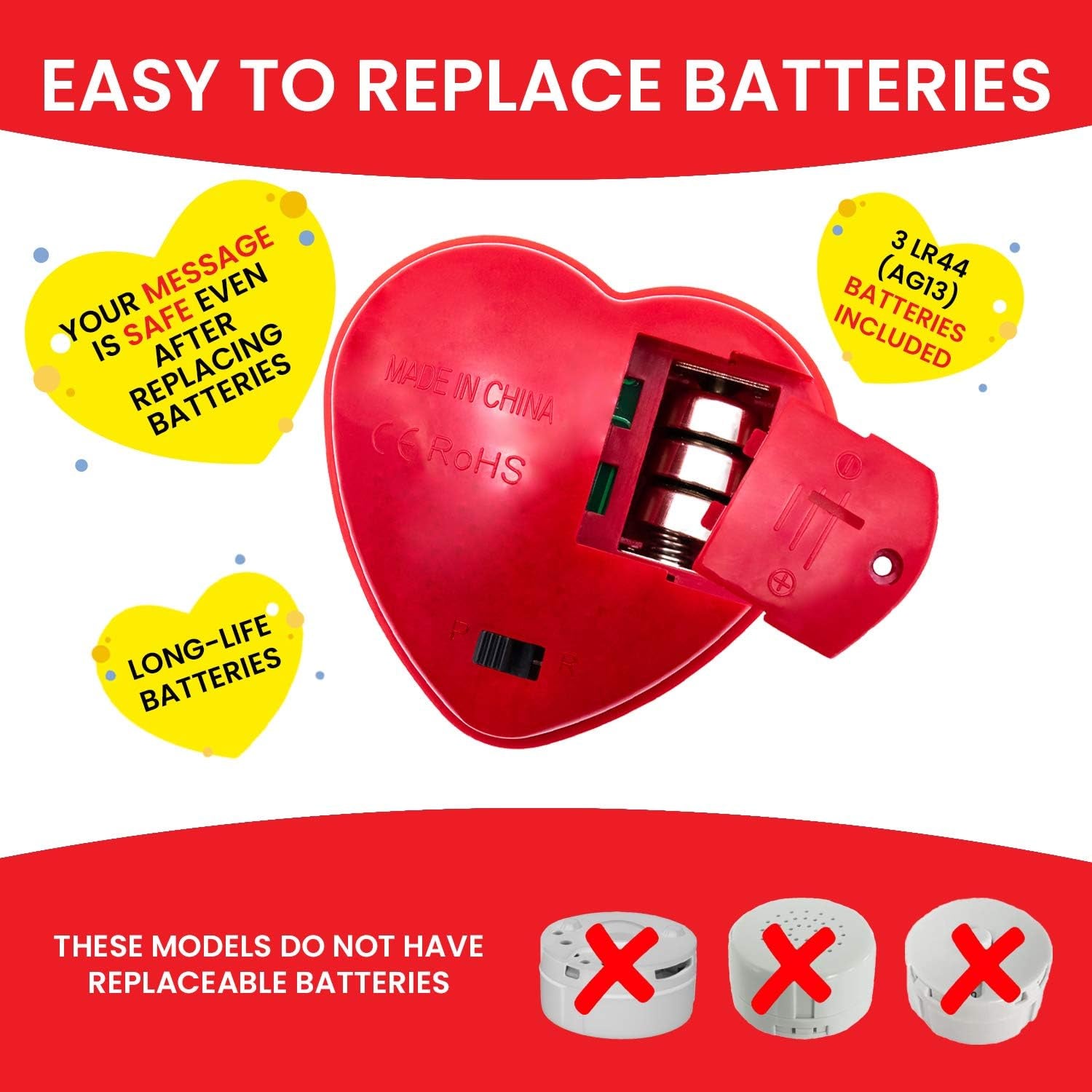 Voice Recorder for Stuffed Animal | 2 Pack - 30 Sec Voice Box for Stuffed Animal | Recording Safe Recordable Heart Button | Sound Module Insert for Build a Bear, Kids, Teddy, Toy and Gifts Red