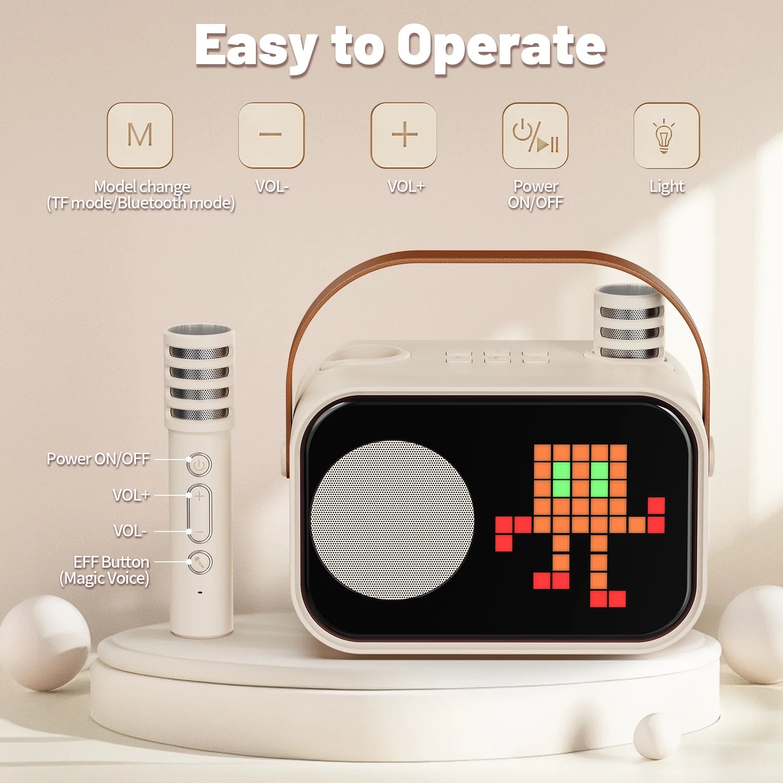 Karaoke Machine for Kids, Bluetooth Speaker with Microphone, Kids Karaoke Machine, 15 Animation Modes