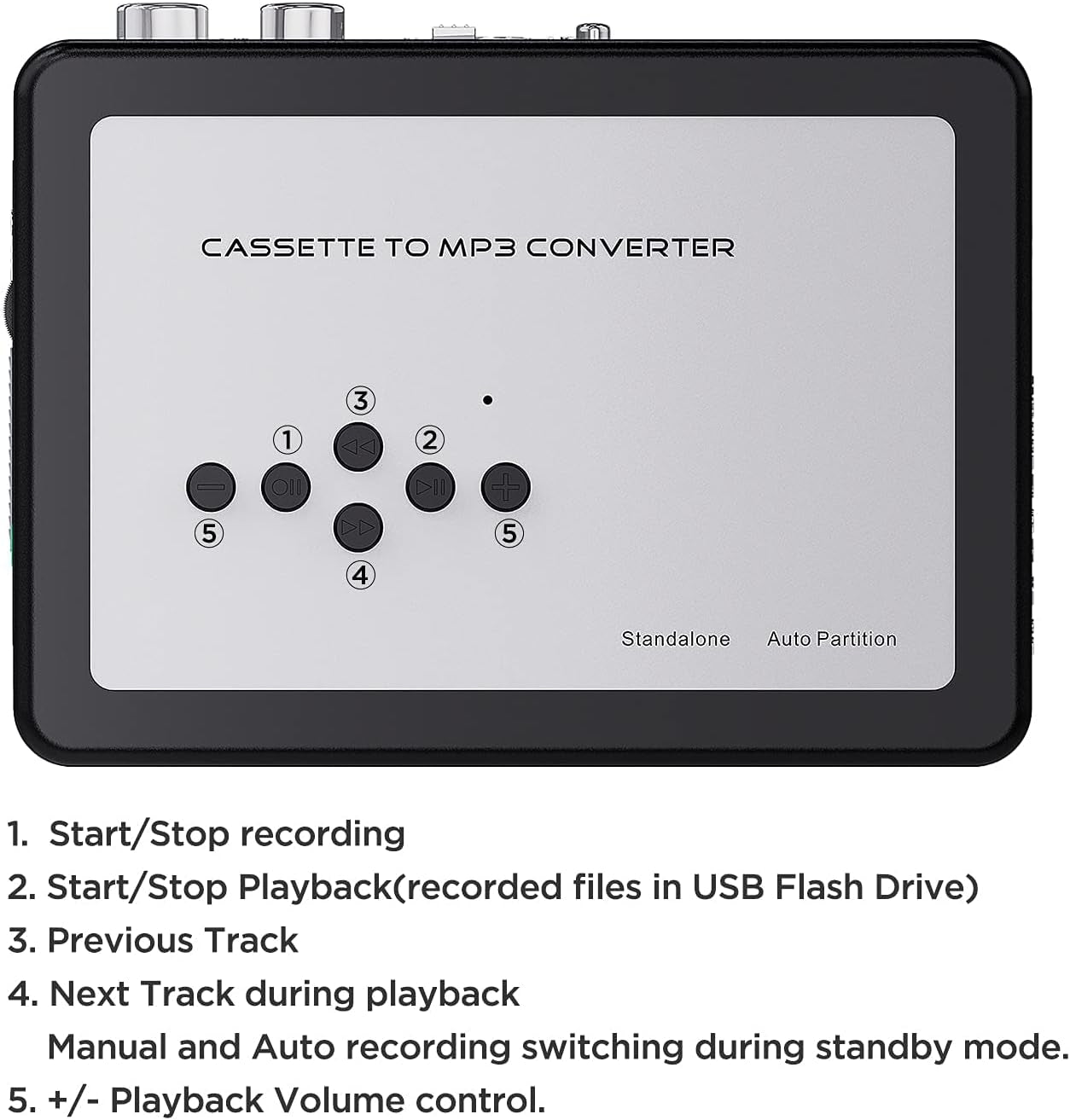 Cassette to MP3 Converter, Digital Cassette Player Converts Tape to MP3 into USB Flash Drive, No PC Required No Bluetooth