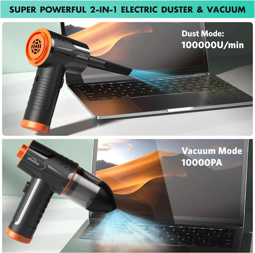 2-In-1 Vacuum Cleaner，Compressed Air Duster Blower，100000 RPM & 10 Kpa Cordless Car Hoover, Portable Handheld Keyboard Cleaner Kit for PC Computer Desk Dust Cleaning