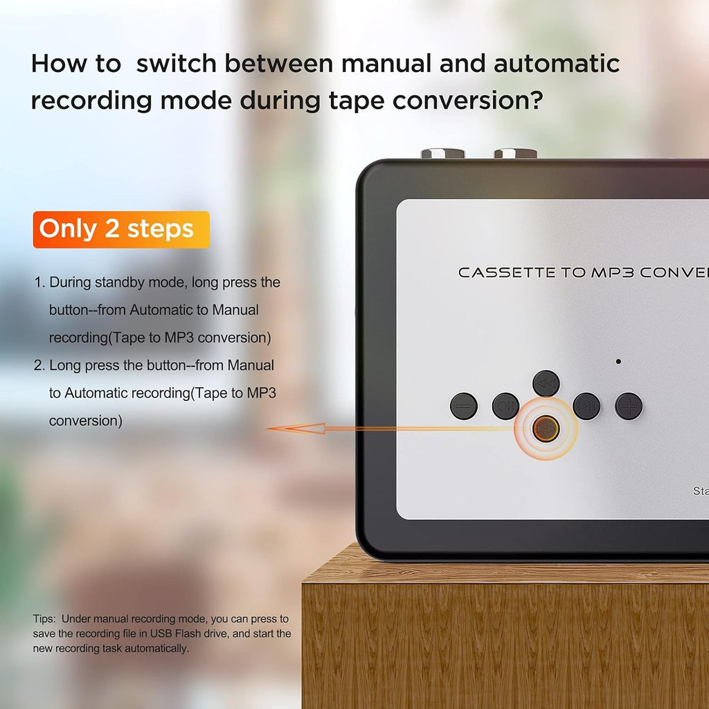 Cassette to MP3 Converter, Digital Cassette Player Converts Tape to MP3 into USB Flash Drive, No PC Required No Bluetooth
