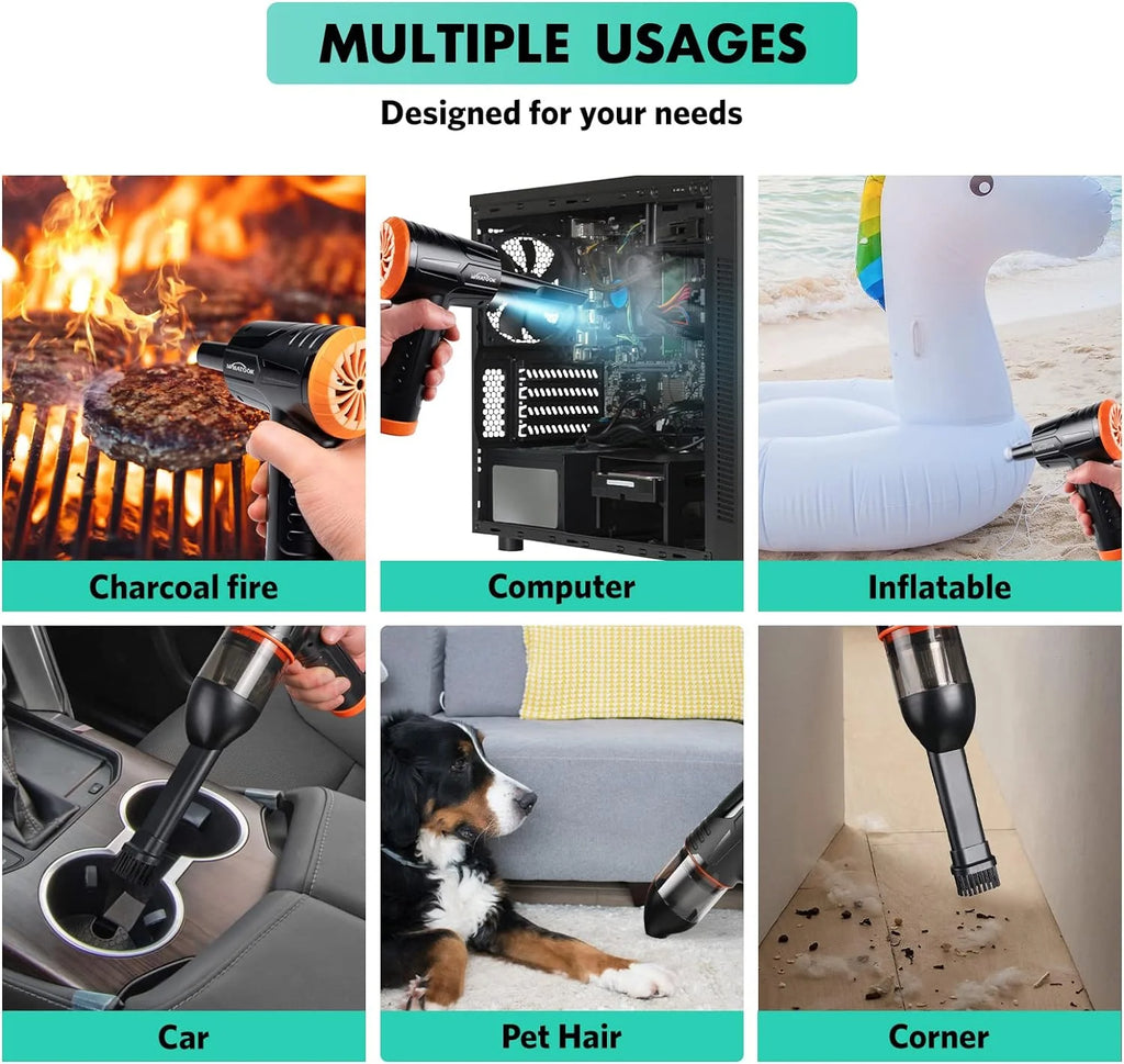 2-In-1 Vacuum Cleaner，Compressed Air Duster Blower，100000 RPM & 10 Kpa Cordless Car Hoover, Portable Handheld Keyboard Cleaner Kit for PC Computer Desk Dust Cleaning