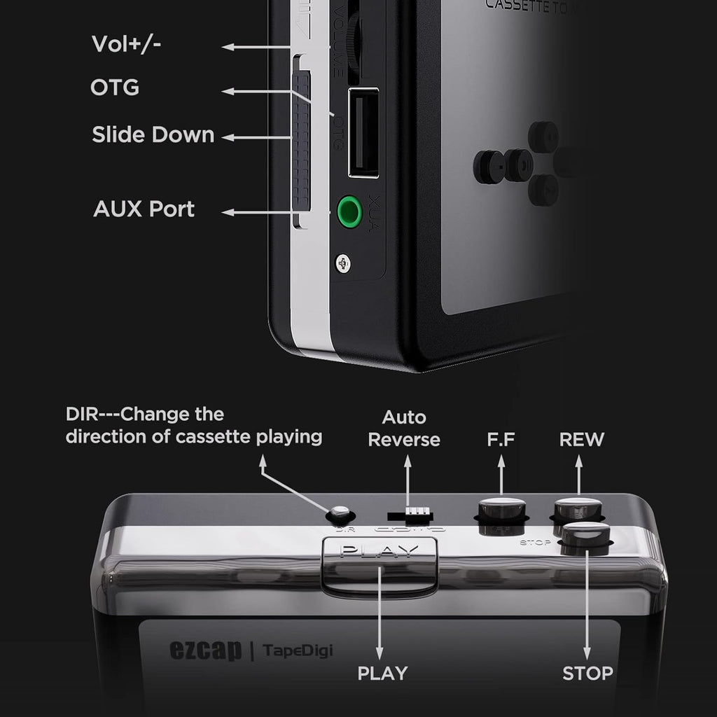 Cassette to MP3 Converter, Digital Cassette Player Converts Tape to MP3 into USB Flash Drive, No PC Required No Bluetooth
