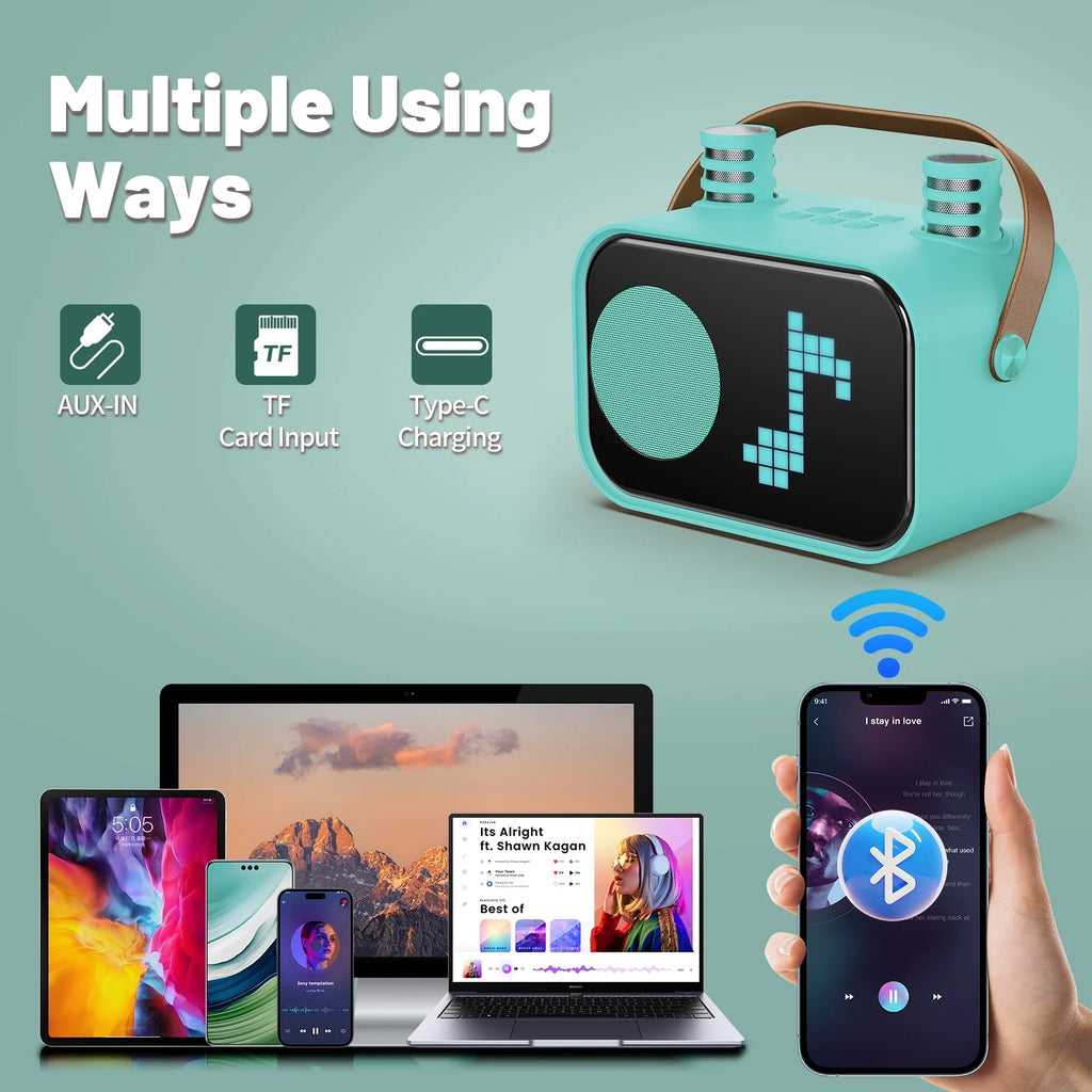 Karaoke Machine for Kids, Wireless Bluetooth Speaker with Microphone, 15 Animation Modes, Best Gift for Christmas