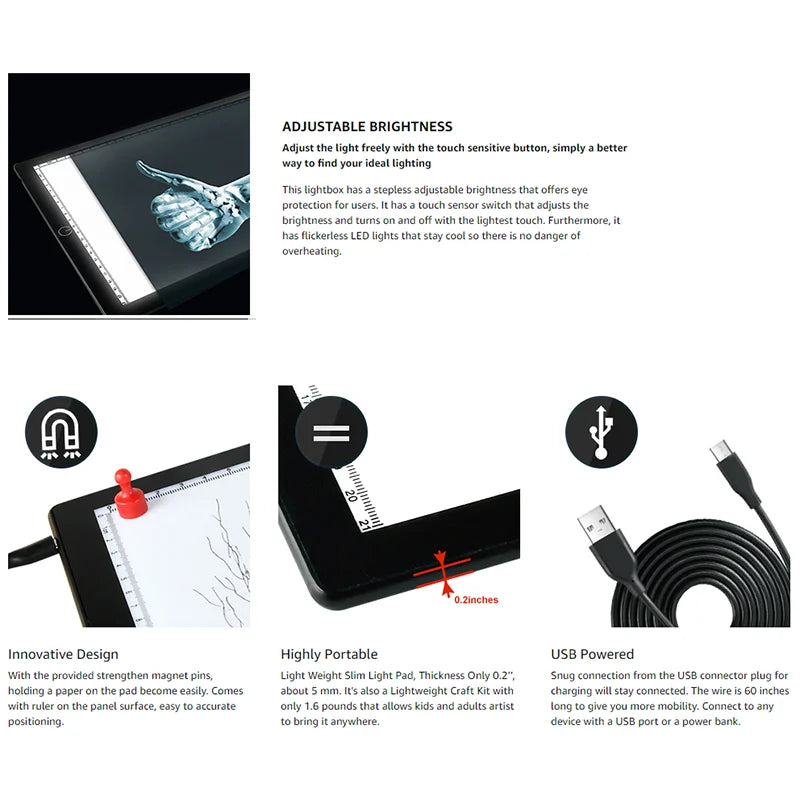 A4 Light Board Portable Tracing Light Box Magnetic Drawing Board Light Drawing Board Light Box for Tracing Sketch Pad