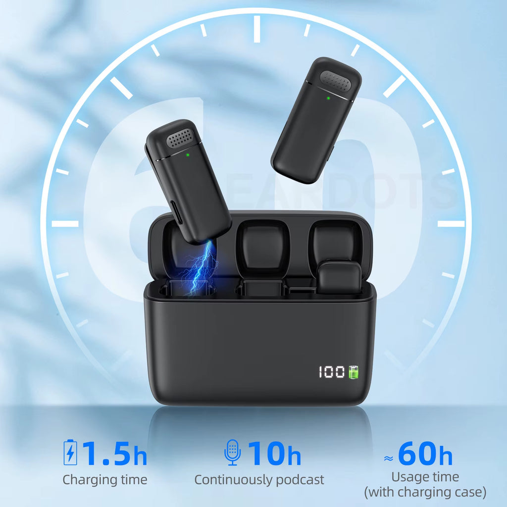 2In1 K30 Wireless Lavalier Microphone for Iphone Android Phone Camera Audio Video 2 Clip-On Microphones for Youtube Tiktok Live