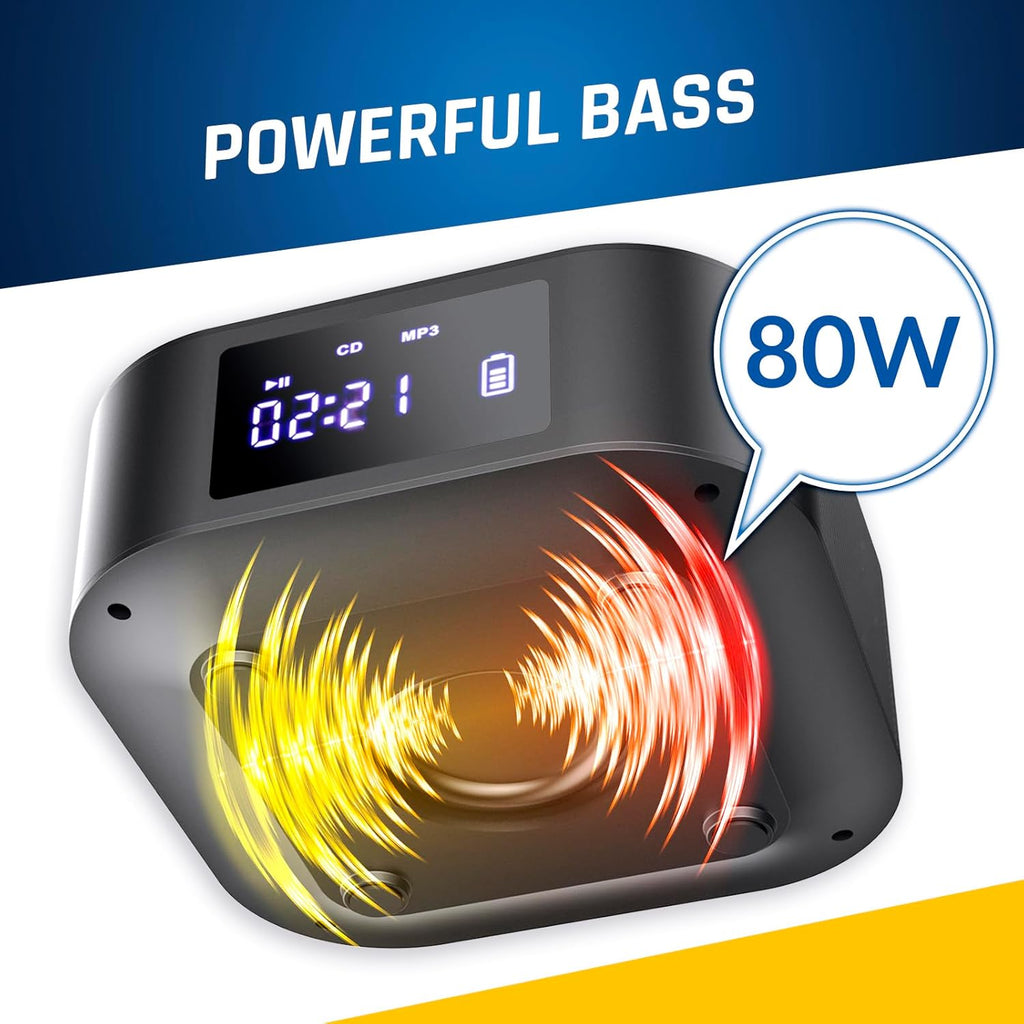 Boombox E1 - CD Player Portable Audio System + Extra BASS with Subwoofer + FM Ra