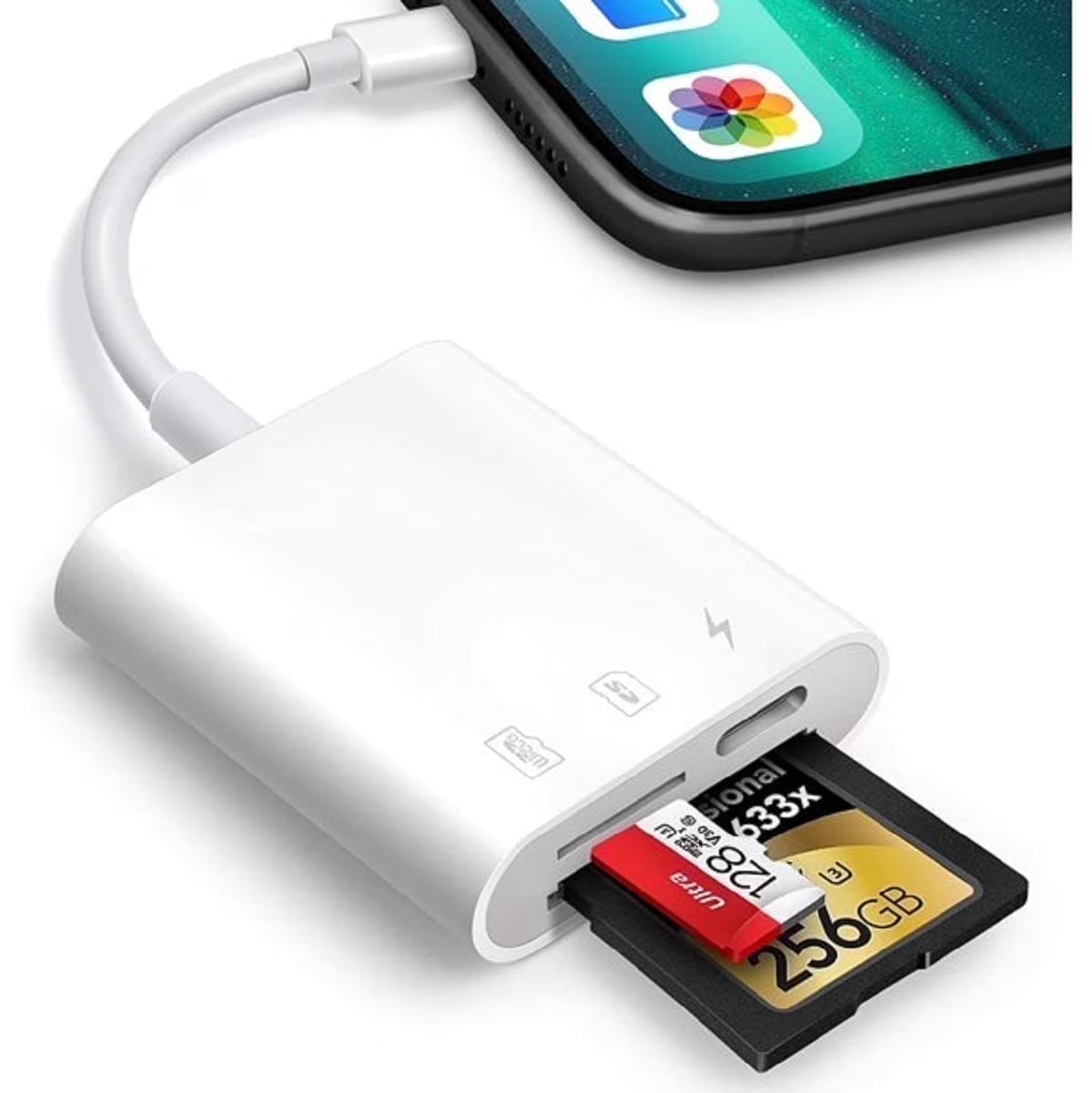 SD Card Reader for Iphone Ipad, Digital Trail Camera SD Card Viewer with Dual Slot for Microsd, SD, Lightening Connector Memory Card Adapter for Photography, Plug and Play