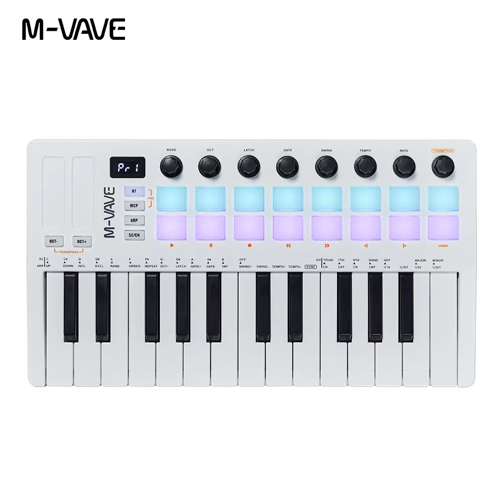 SMK-Ⅱ 25 Key MIDI Keyboard Controller with 16 RGB Drum Pads, Bluetooth Semi Weighted Professional Dynamic Keybed