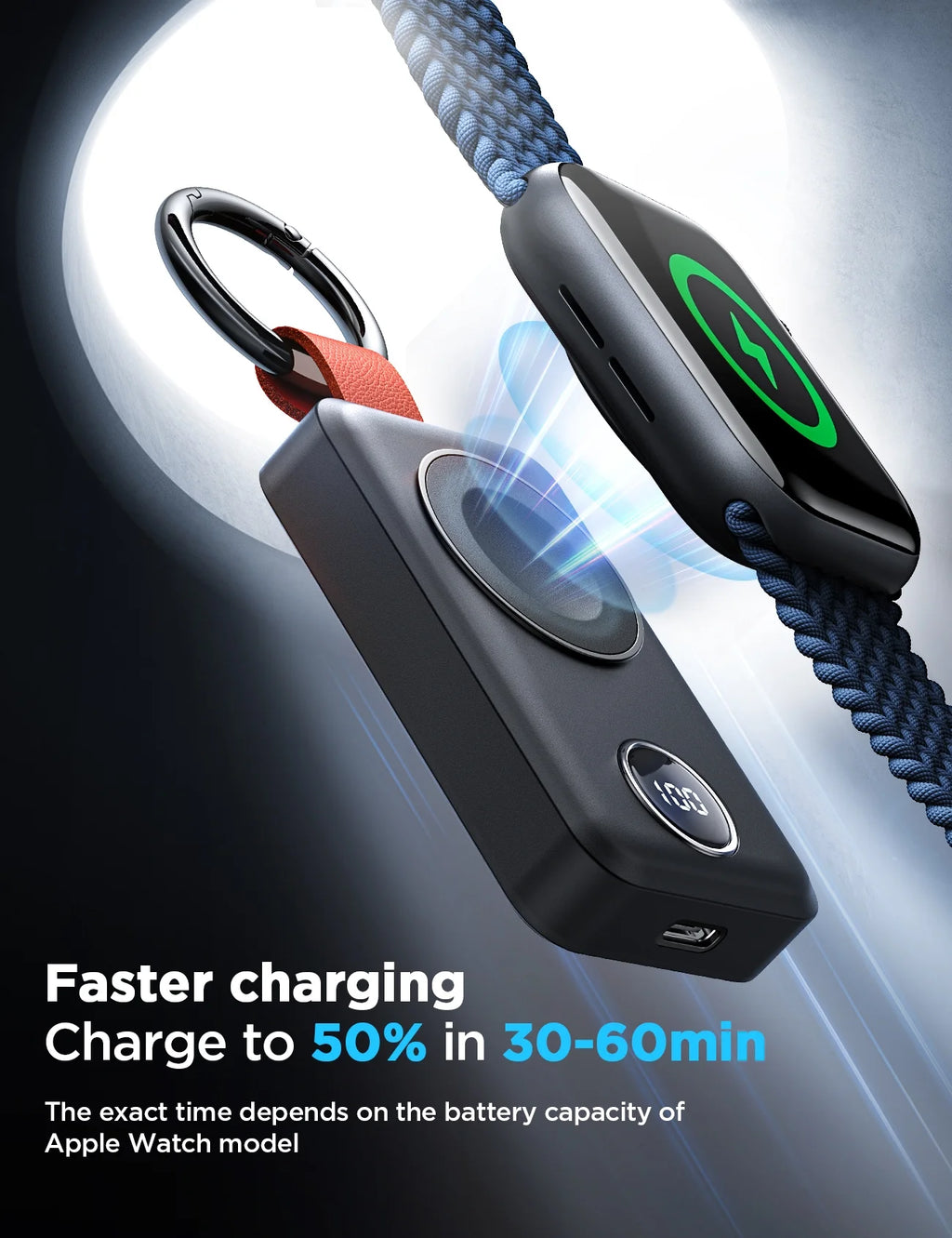 Portable Charger for Apple Watch, 2000Mah Magnetic Wireless Fast Charger Power Bank Keychain, Compatible for Iwatch Series 11/10/9/8/7/6/5/Se/4/3/2/Ultra, Black