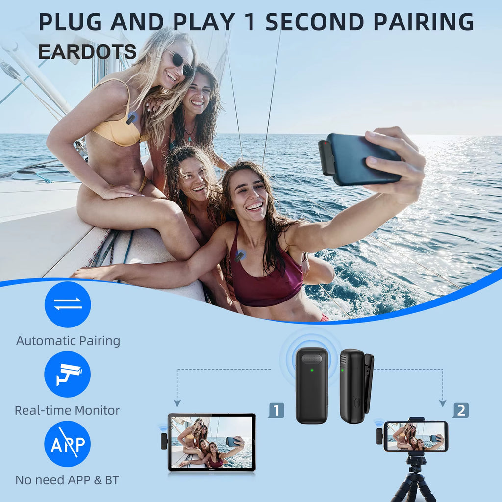 2In1 K30 Wireless Lavalier Microphone for Iphone Android Phone Camera Audio Video 2 Clip-On Microphones for Youtube Tiktok Live