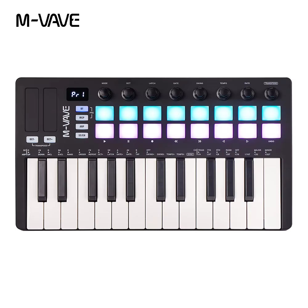 SMK-Ⅱ 25 Key MIDI Keyboard Controller with 16 RGB Drum Pads, Bluetooth Semi Weighted Professional Dynamic Keybed