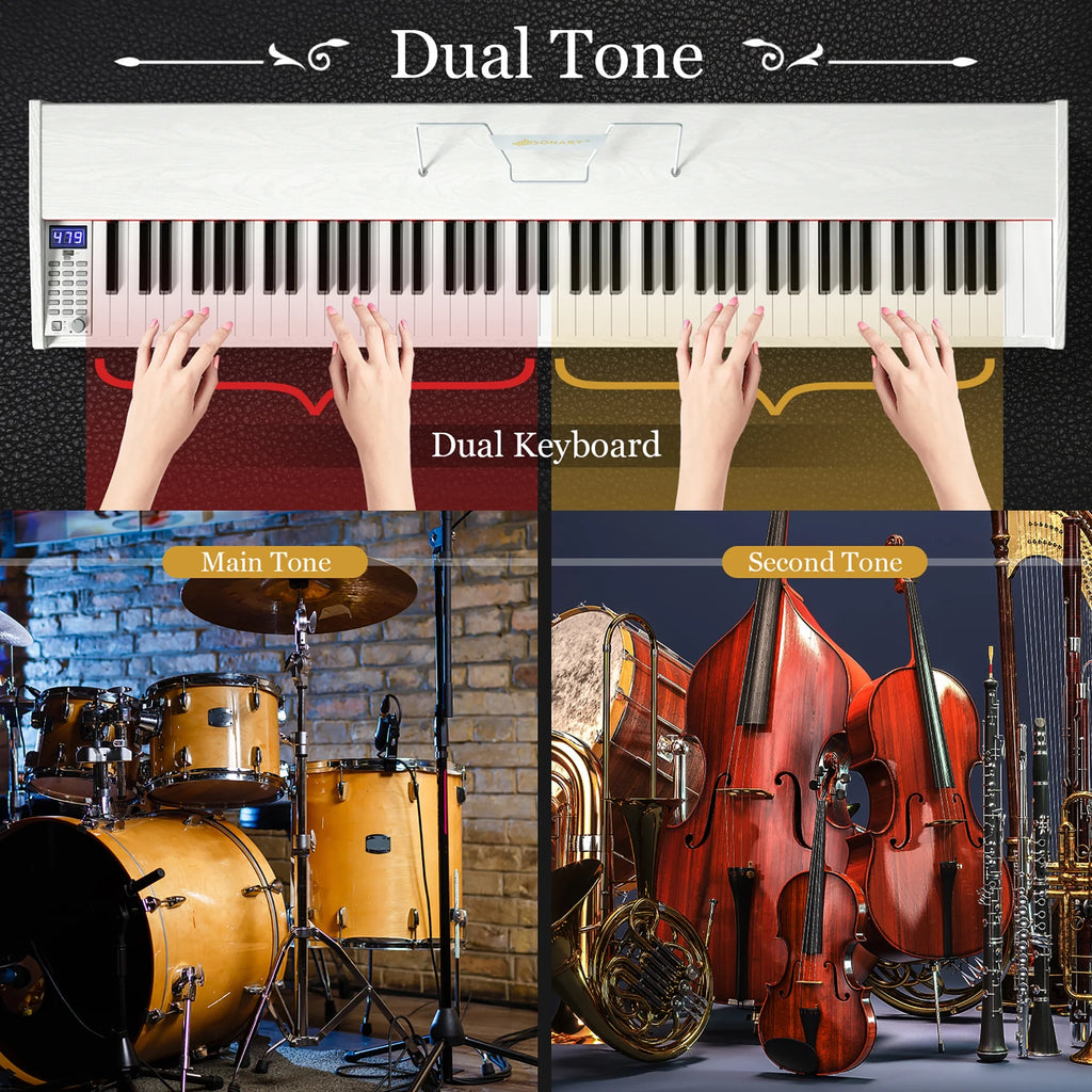 Sonart 88-Key Full Size Digital Piano Weighted Keyboard W/ Sustain Pedal White