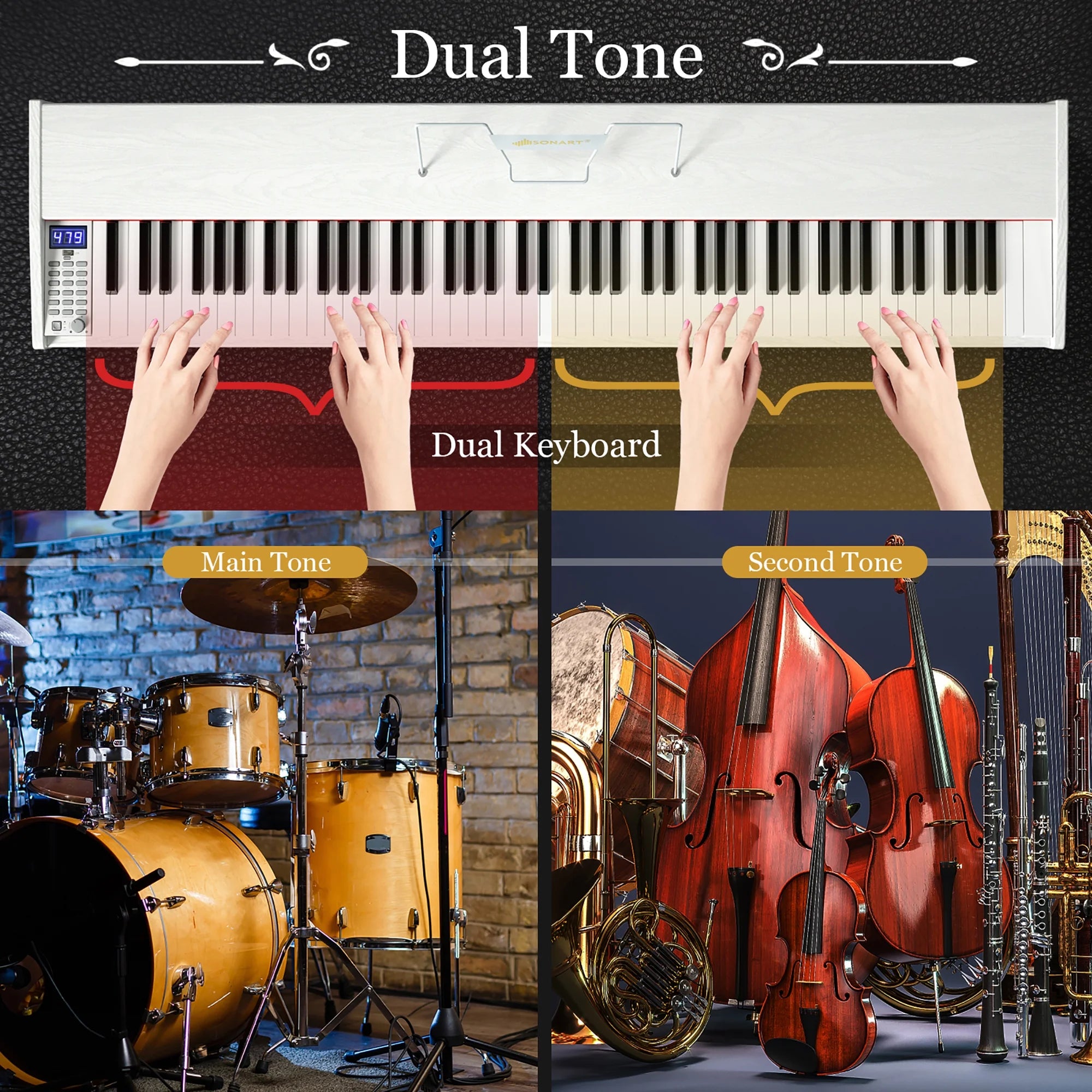 Sonart 88-Key Full Size Digital Piano Weighted Keyboard W/ Sustain Pedal White