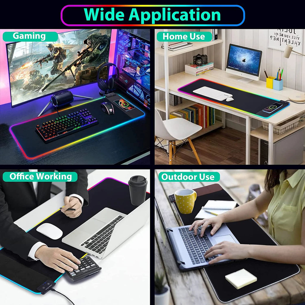 Mouse Pad with Wireless Charging, 15W RGB Gaming Mousepad with 9 Light, LED Large Desk Mat with Waterproof Non-Slip Rubber Base