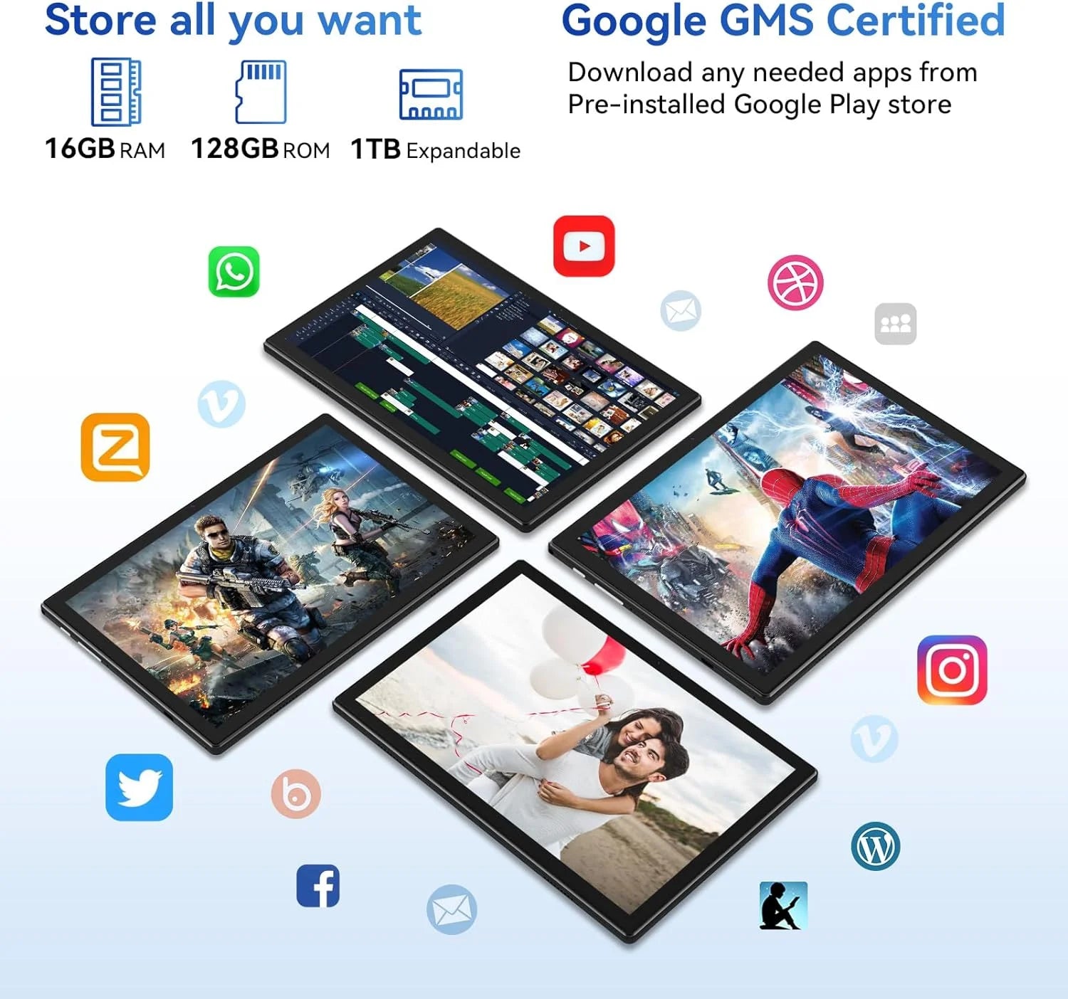 Tablet Android 14 Tablet,10 Inch Android Tablet with Keyboard,5G Wifi Tablet,128Gb ROM+16GB RAM (8+8Virtual) +1TB TF Expand,Octa-Core Processor,13Mp+8Mp Camera,Bluetooth,Gps,Fhd Display,2 in 1 Tablet