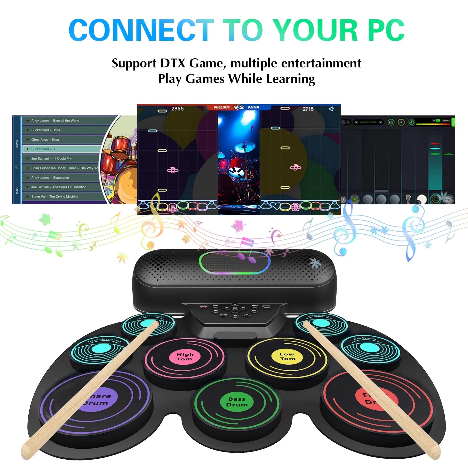 Upgrade 9 Pads Kids Adults Electronic Drum Sets Kit with Headphone Jack and Dual Bluetooth Speaker Wireless Connection for Christmas Birthday Gift