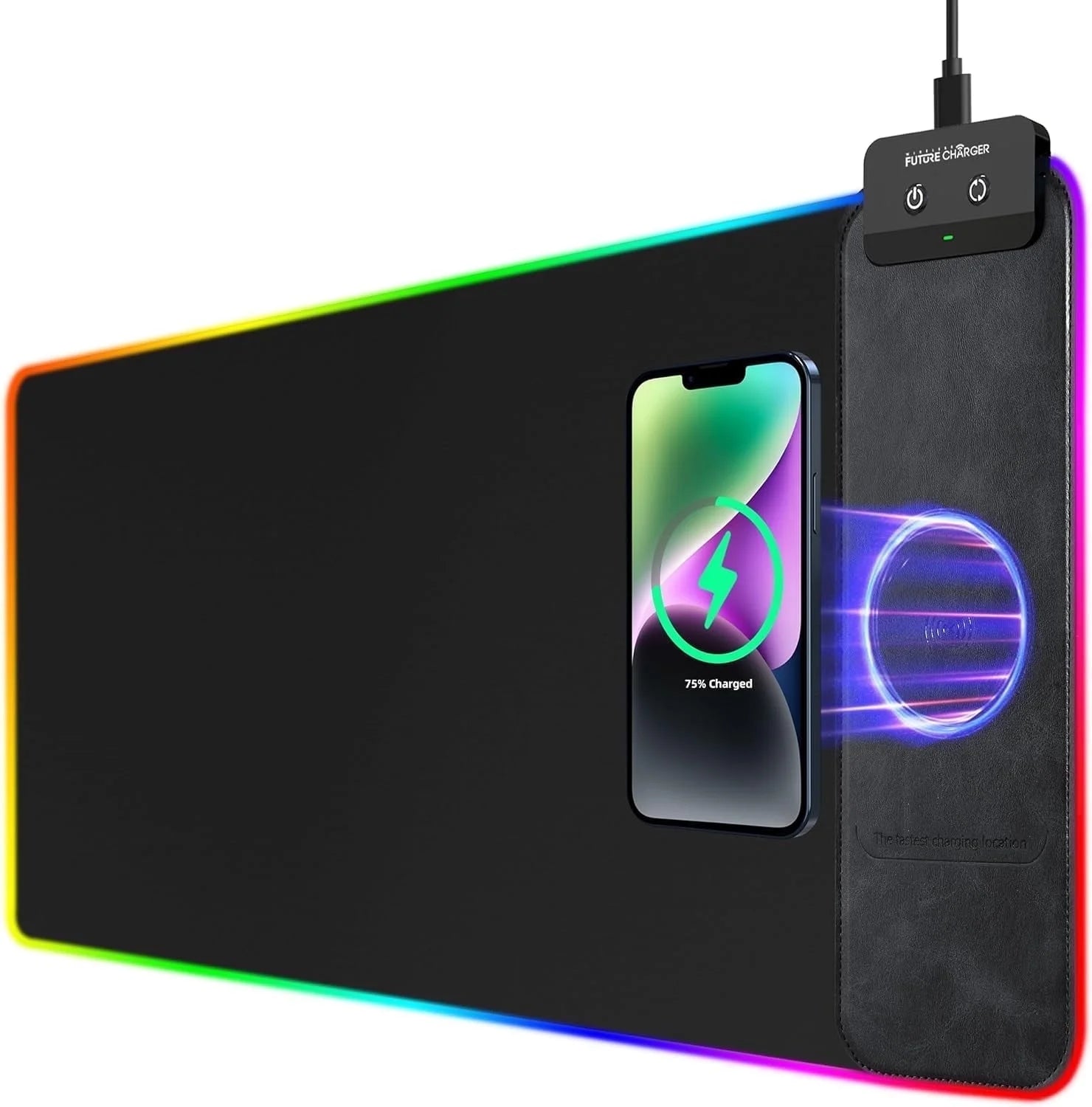 Mouse Pad with Wireless Charging, 15W RGB Gaming Mousepad with 9 Light, LED Large Desk Mat with Waterproof Non-Slip Rubber Base