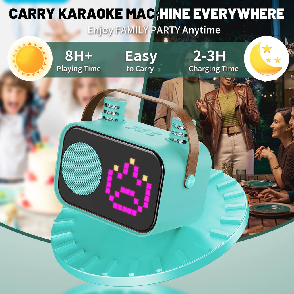 Karaoke Machine for Kids, Wireless Bluetooth Speaker with Microphone, 15 Animation Modes, Best Gift for Christmas
