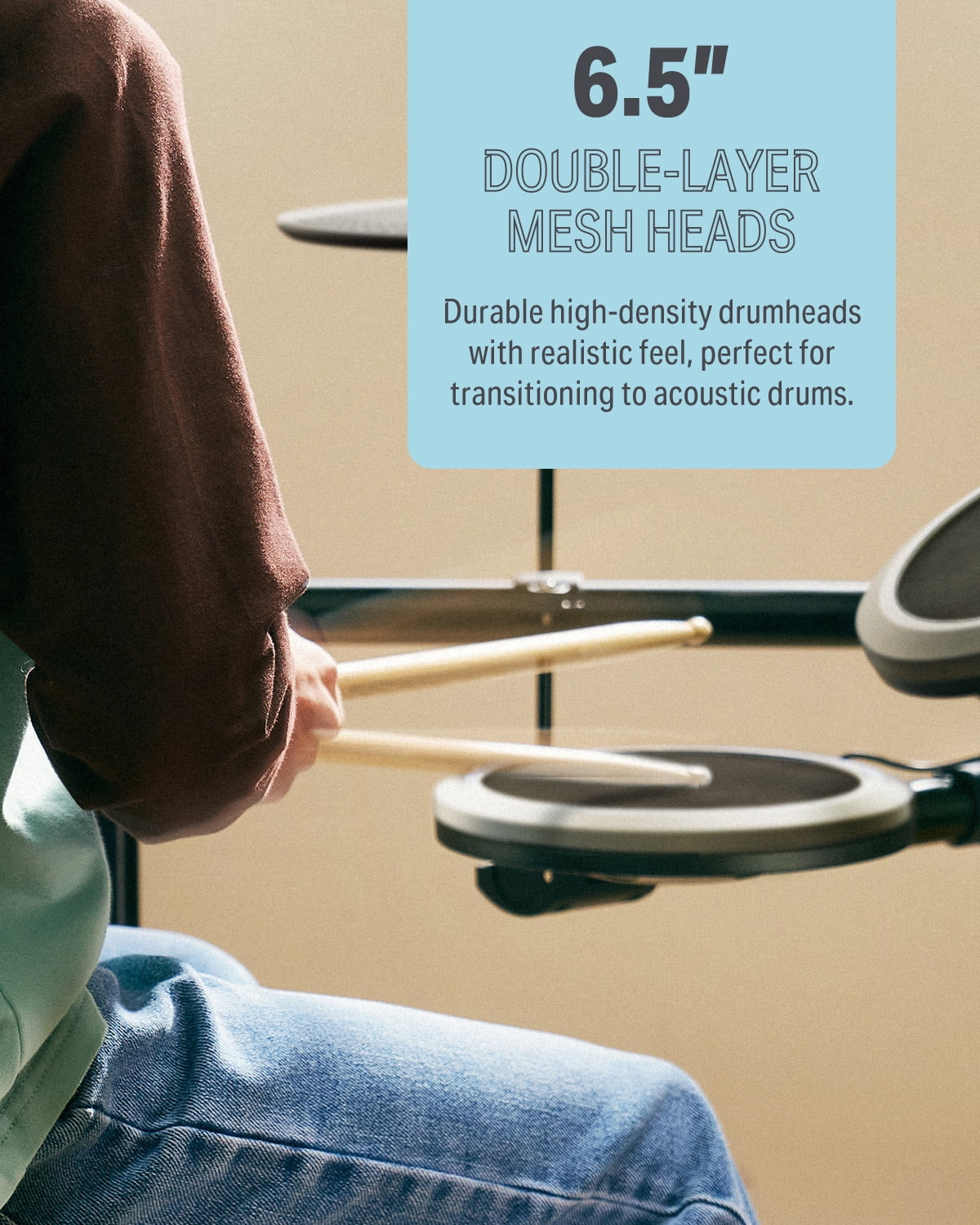 Electric Drum Set for Kids Beginner Christmas Birthday Gift, 150+ Sounds, Quiet Mesh Pad, DED-70 New